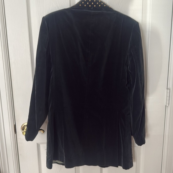 VINTAGE Dark green velvet Blazer with Gold Stud and emerald button accent M/40 - Picture 5 of 6